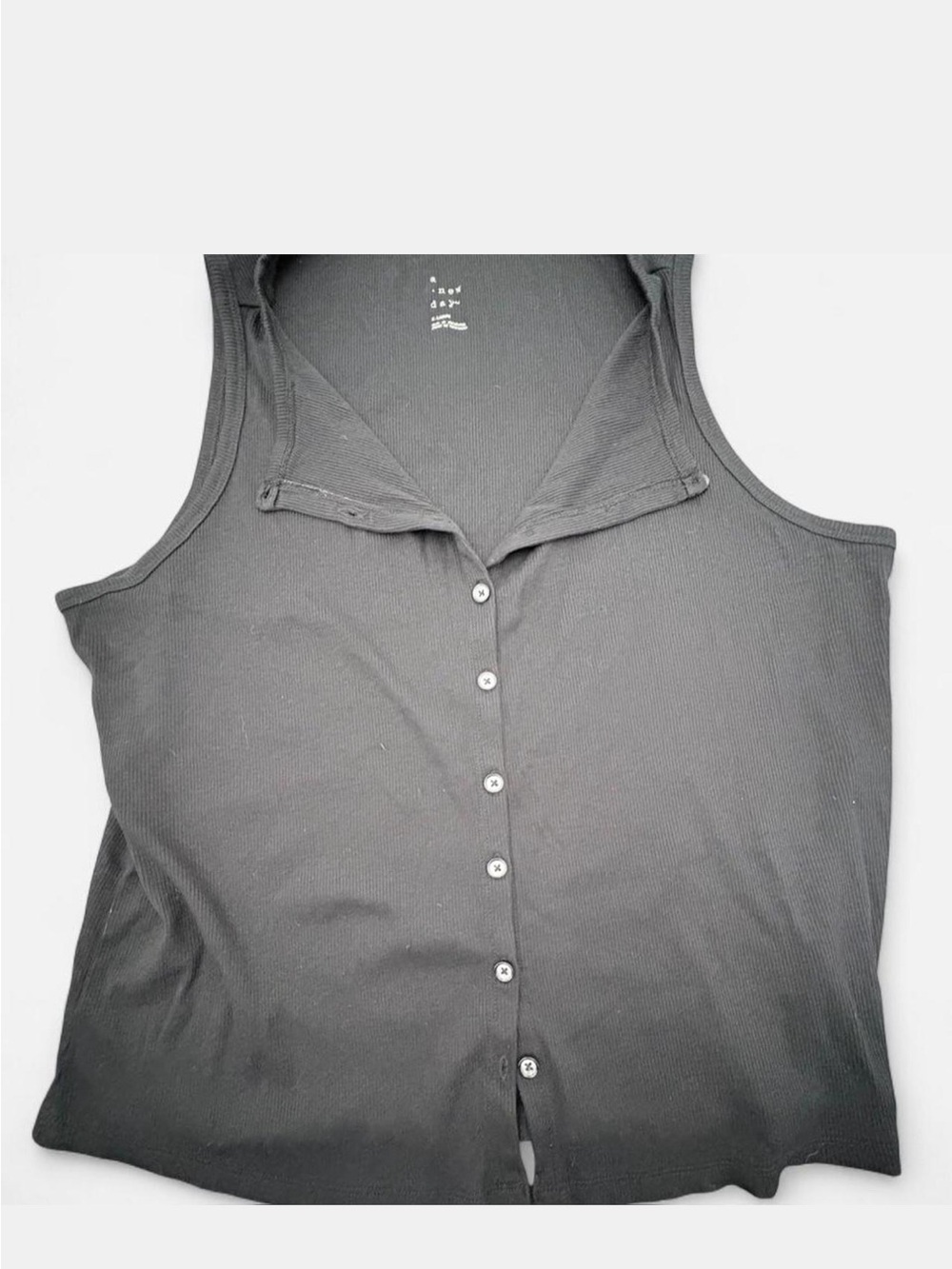 a new day Black Ribbed Button Tank Top